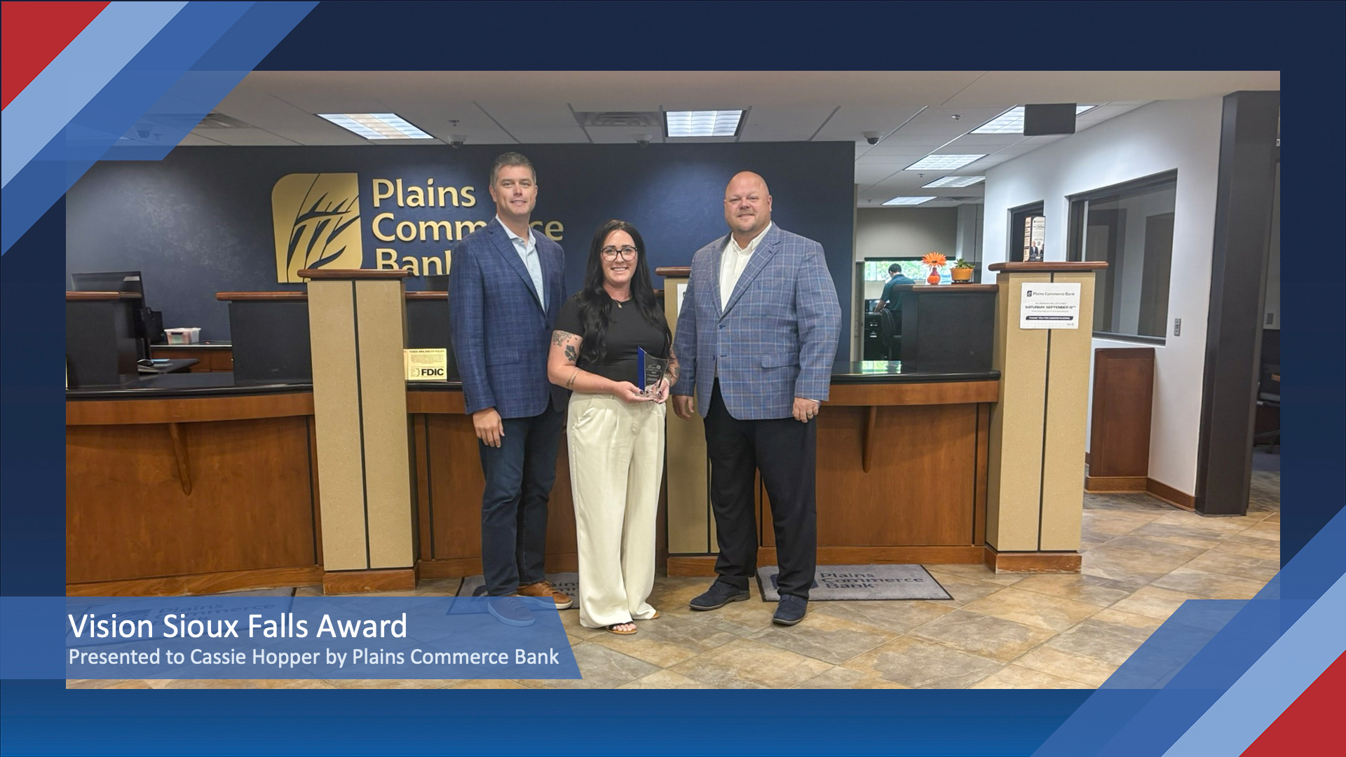 Vision Sioux Falls Award Presented to Cassie Hopper by Plains Commerce Bank