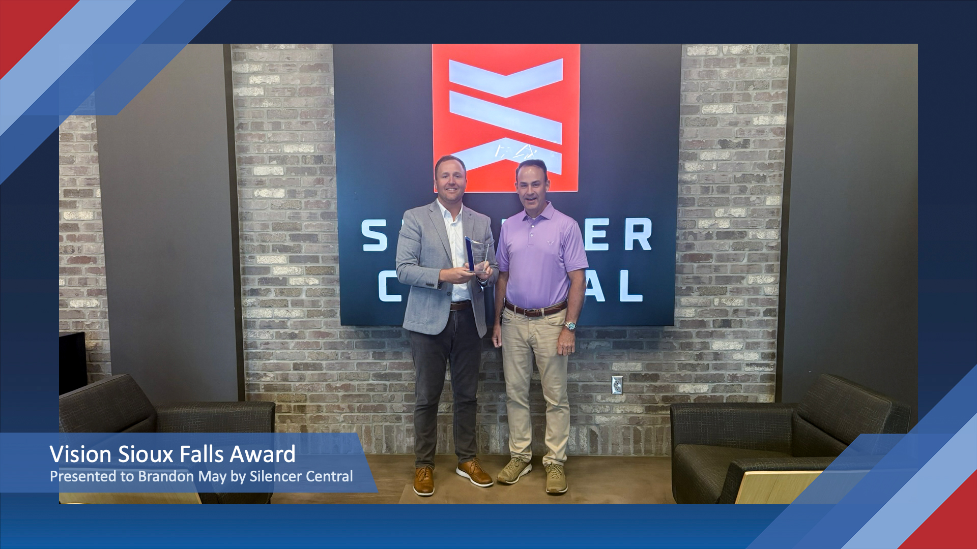 Vision Sioux Falls Award Presented to Brandon May by Silencer Central