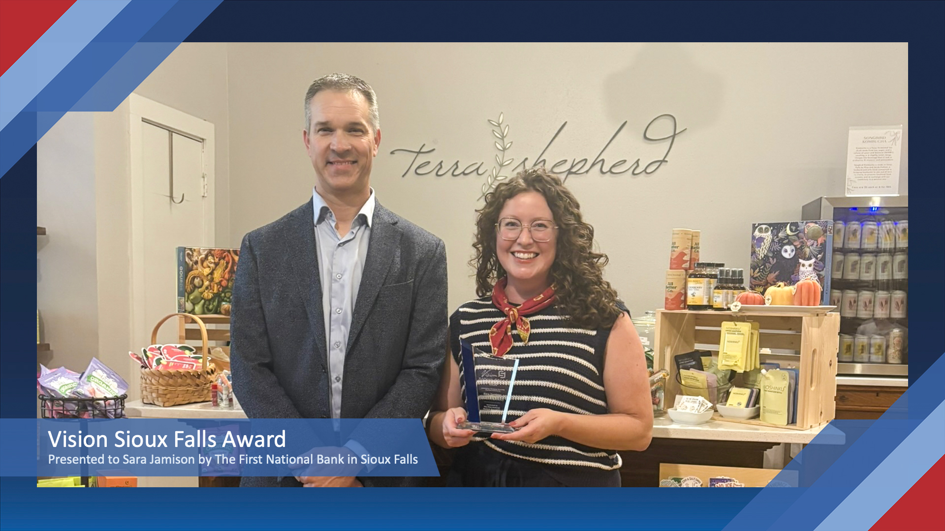 Vision Sioux Falls Award Presented to Sara Jamison by The First National Bank in Sioux Falls