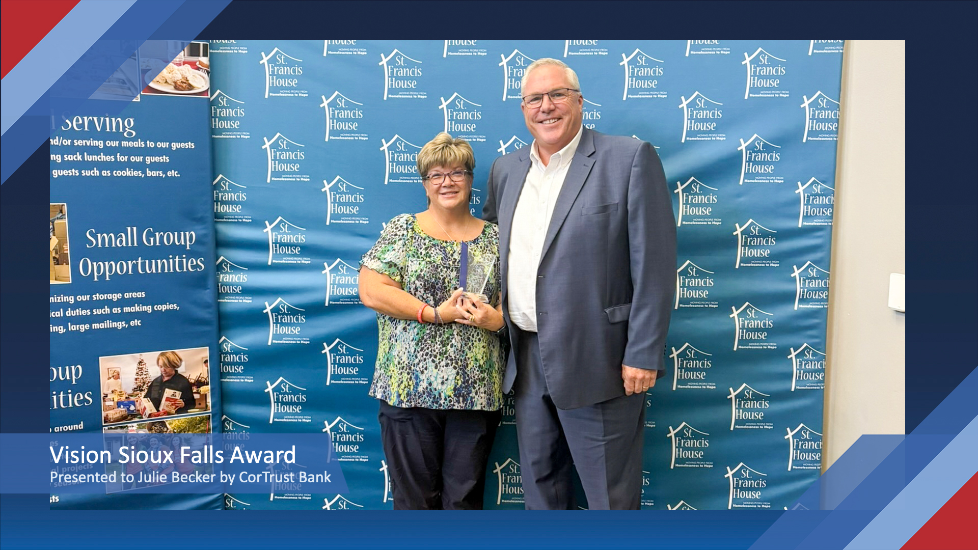 Vision Sioux Falls Award Presented to Julie Becker by CorTrust Bank